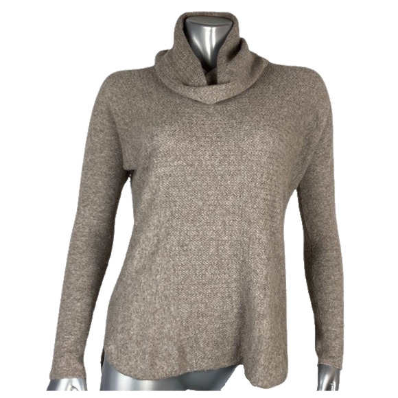 Cynthia Rowley Sweater Mock Cowl Turtleneck Beige Tan Knit Pullover Cashmere L - Picture 1 of 9